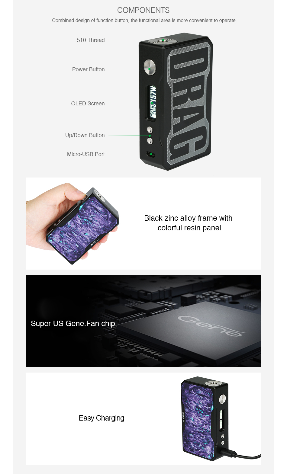 VOOPOO Black Drag Resin 157W TC Box MOD